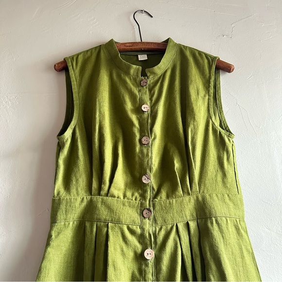 Linenbee sleeveless linen green front button dress - Picture 6 of 7